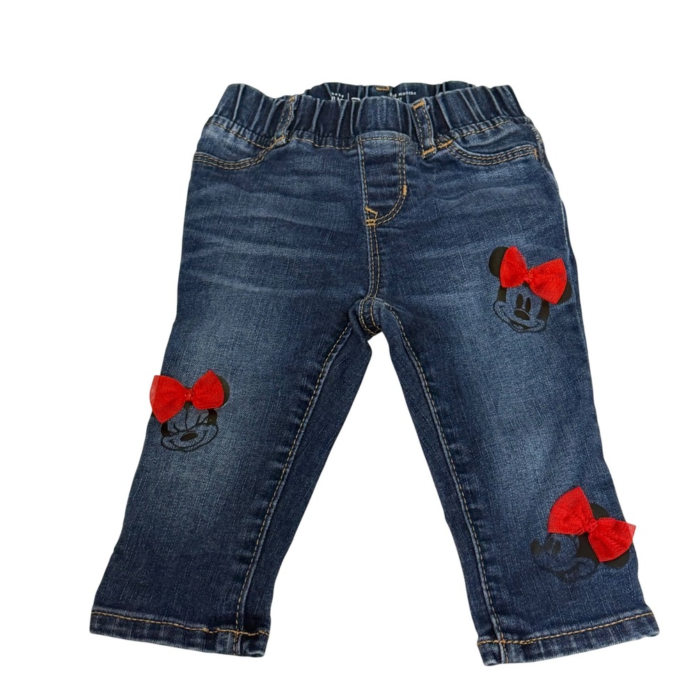 Baby Gap Disney Minnie Mouse Jeggings 12-18 Months Blue Denim Red Bows Toddler